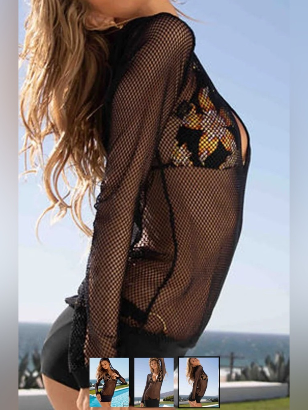 Sauvage Women’s Black Mesh Hoodie Cover-up Size Large - Picture 3 of 8